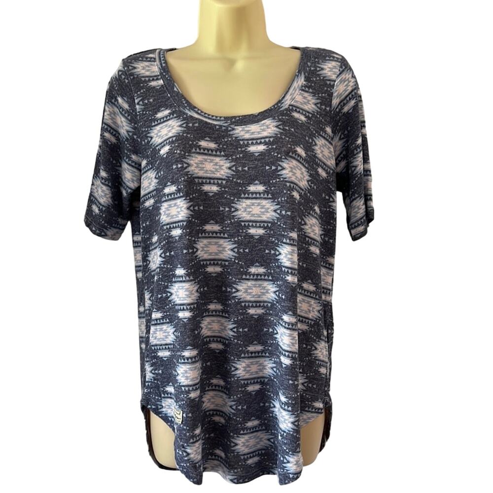 Simply Southern Blue and White Print Soft Knit Top Tunic Woman Size Small Aztec